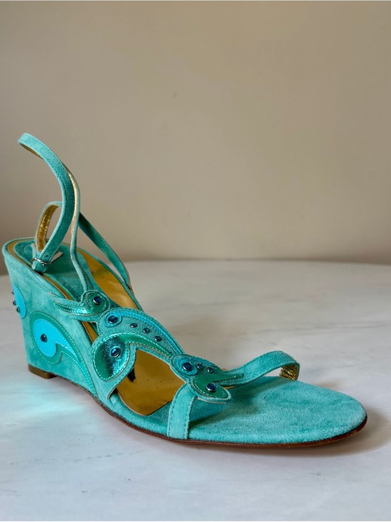 LTD Shoes - LTD Turquoise Suede Slingback Wedge Sandal